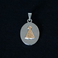 Steel Oval Pendant with Gold Our Lady of Aparecida