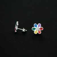 925 Silver Earring GLS Flower Rainbow