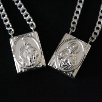 Silver Scapular 925 Our Lady Help of Christians with the Sacred Heart of Jesus 70cm