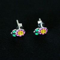 925 Silver Earring with Resin Happy Flower