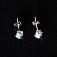 925 Silver Earring Rhinestone cube