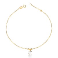 Gold Plated Semi Jewel Anklet with Crystal Stone Pendant 25cm
