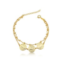 Gold Plated Semi Jewel Bracelet Double Ball with 3 Sao Bento Medals 18cm