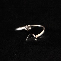 925 Sterling Silver Adjustable Falange Heart and Zirconia Ring