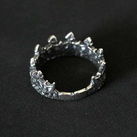 925 Silver Aged Crown Ring