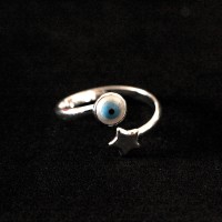 Silver 925 Ring Adjustable Falange Star Greek Eye