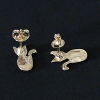 Semi Earring Jewelry Gold Plated cat with Zirconia stones