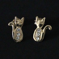 Semi Earring Jewelry Gold Plated cat with Zirconia stones