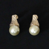 Semi plateado pendiente de la joyera de la perla de seora Gold Die
