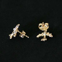 Semi Earring Jewelry Gold Plated Airplane with zirconia stones