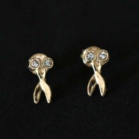 Semi Earring Jewelry Gold Plated Scissors with zirconia stones