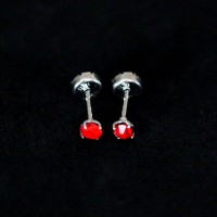 Solitary 316L Stainless Steel Earring with Red Zirconia Stone