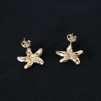Semi Earring Jewelry Gold Plated Sea Star with Zirconia stones