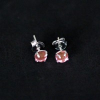 Solitaire 316L Stainless Steel Earring with Pink Zirconia Stone