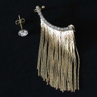 Semi Earring Jewelry Gold Plated with Fringe and A with Zirconia Stone