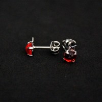 Stainless Steel Earring Ladybug Stone Red Moon