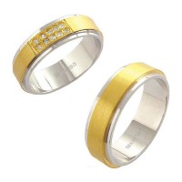Alliance Gold and White Gold 18k 750 Width 6.00mm Height 1.50mm / Alliance Gold and 18k White Gold 750 with 10 Brilliant 1.25 Points Width 6.00mm Height 1.50mm