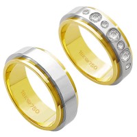 Alliance Gold and White Gold 18k 750 Width 7.00mm Height 2.20mm / Alliance Gold and 18k White Gold 750 with 3 Brilliant 11.00Points and 4 Brilliant 2.25Points Width 7.00mm Height 2.20mm