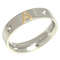 Stainless steel ring with 2 Zirconia Stones and 1 letter in gold