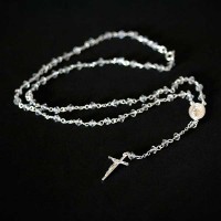 Silver Choker Necklace 925 Rosary with Transparent Crystal 50cm