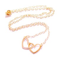 Gold Plated Semi Jewel Choker Necklace with Interlaced Hearts Pendant 45cm