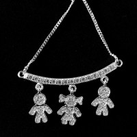 925 Sterling Silver Choker with 2 Boys and 1 Studded Girl 60cm