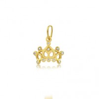 Pingente de Ouro 18k Coroa de Princesa com Pedra de Zircnia Cristal 1,00mm S