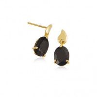 Gold Earring 18k Classic with Oval Natural Stone Onix 6,00x8,00mm s