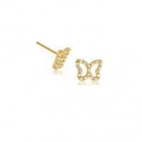 Pendiente de oro de 18k hueco de la mariposa de Brillo y Cristal Piedra Zirconia 1,00 mm s