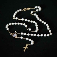 Choker Necklace Rosary Semi Jewelry Gold Plated Pearl with 50cm