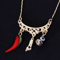 Choker Necklace Semi Jewelry Gold Plated Figa Pepper and Eye Greek 45cm
