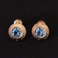 Semi Earring Jewelry Gold Plated with Blue Zirconia stones