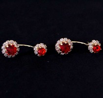 Semi Earring Jewelry Piercing Gold plated with Red Zirconia Stones