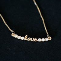 Collar joyera semi plateado Dije de Oro con Amor veneciano con piedras Zirconia 45cm