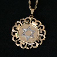 Semi joyas de oro plateado collar de Singapur con la estrella de David colgante 45cm