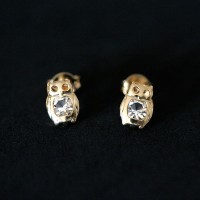 Semi Earring Jewelry Gold Plated Owl with Stone Zirconia