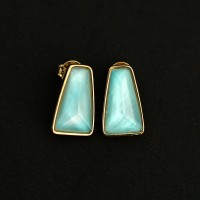 Gold Plated Semi Jewelry Earring with Natural Mother of Pearl Blue Stone