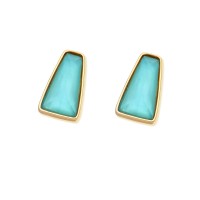 Gold Plated Semi Jewelry Earring with Natural Mother of Pearl Blue Stone