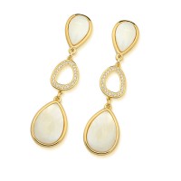 Semi-precious Earring Gold Leaf with Natural Stone