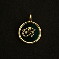 Pingente Semi Jia Folheado a Ouro com Pedra Natural gata Verde Olho Grego