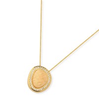 Collar Semi Joyera Folleto de Oro con Colgante de Piedra Natural 50cm