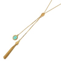 Semi-precious Necklace Gold Plated Necklace with Natural Stone Pendant 85cm