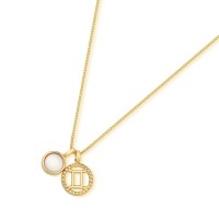 Semi-precious Necklace Gold Plated with Natural Stone Pendant and Gemini Sign 50cm