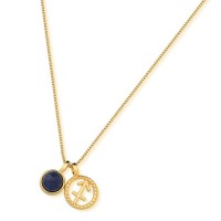 Semi-precious Necklace Gold Plated with Natural Stone Pendant and Sagittarius Sign 50cm