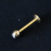 Labret Piercing Chin Sphere with 1 Stone Zirconia Gold Plated 24k Yellow 1.2mm x 8mm