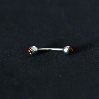 Piercing Steel Surgical 316L Curved Microbell Eyebrow with Logo Flower Color Jamaica 1,2mm x 8mm