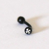 Microbell Eyebrow Piercing Curved Steel Surgical Black Line w / Logo Maltese Cross 1.2mm x 8mm