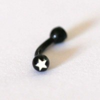 Microbell perforacin de la ceja curvada acero quirrgico Lnea Negro w / logo de la estrella 1.2mm x 8mm