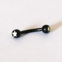 Microbell perforacin de la ceja curvada acero quirrgico Lnea Negro w / logo de la estrella 1.2mm x 8mm