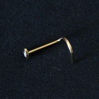 Piercing Nose Yellow Gold 24k Leaf Pierced Nostril Heart with Zirconia Stone 0.5mm x 7mm